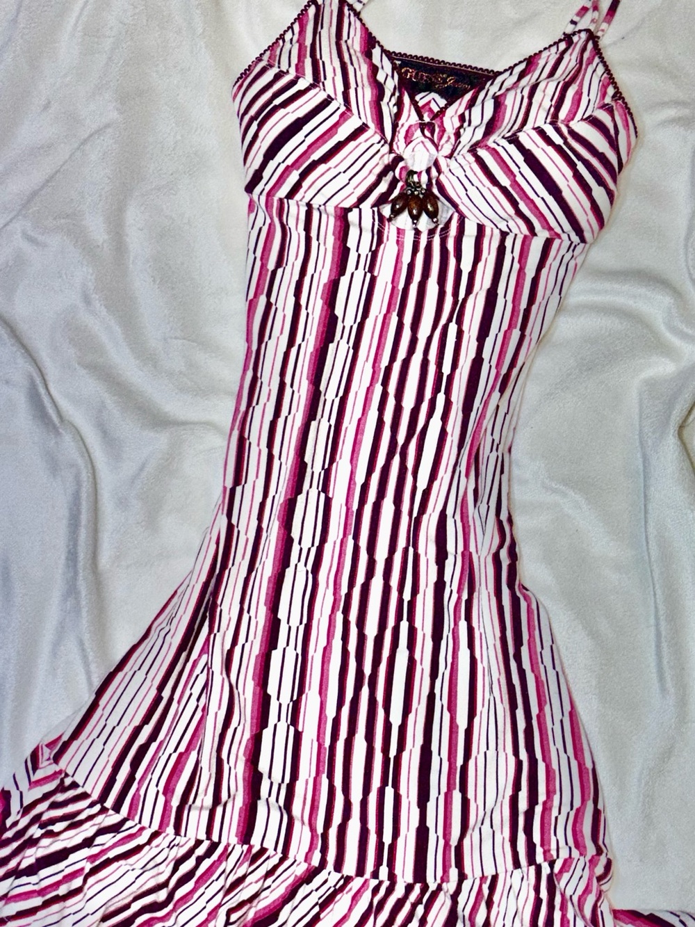💥Guess Pink and White Striped Mini Dress With Embellished Beaded Accents XS Y2K